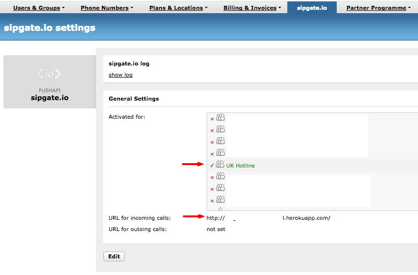 Screenshot of sipgate.io settings in sipgate team