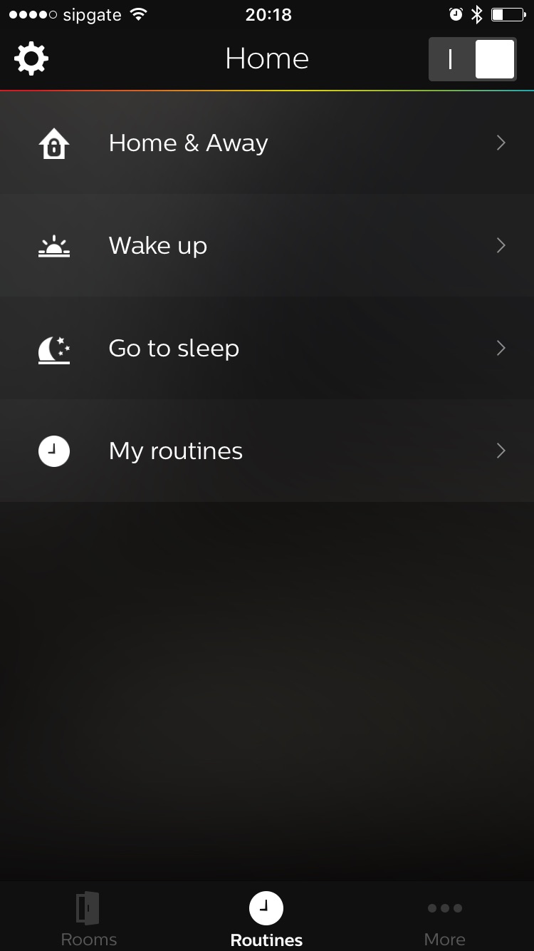Screenshot of routines overview in Philips Hue iPhone app